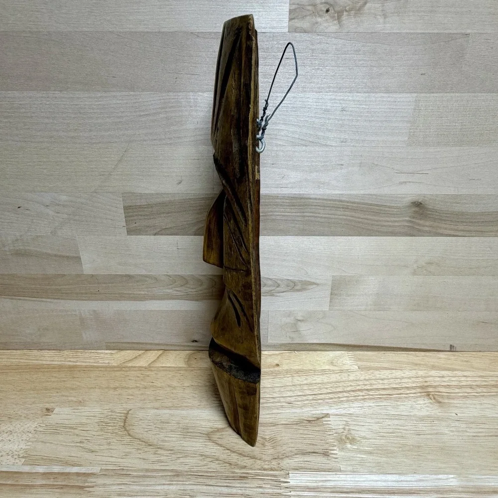 Hand Carved Wooden Tribal Wall Mask Primitive Folk Art Hanging Decor 11.5